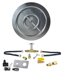 Dreffco Fire Pit 22" Stainless Steel Flat Pan with 18" Stainless Steel Burner Ring Kit, Complete with New Deluxe Connection LP Kit and Spark Ignition! 