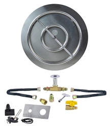 Dreffco Fire Pit 22" Stainless Steel Flat Pan with 18" Stainless Steel Burner Ring Kit, Complete with New Deluxe Connection NG Kit and Spark Ignition! 