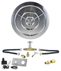 Dreffco Fire Pit 36" High Capacity Stainless Steel Flat Pan with 30" High Capacity Stainless Steel Burner Ring Kit, Complete with New High Capacity Deluxe Connection LP Kit and Spark Ignition! 