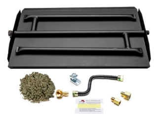 Dreffco 17" Powder Coated Steel Pan for Fire Pit or Fireplace LP - Triple Row Gas Burner Pan & Connection Kit-Specifically for 17" Fire Logs, Easy to Install + Bonus Bag of Glowing Embers 