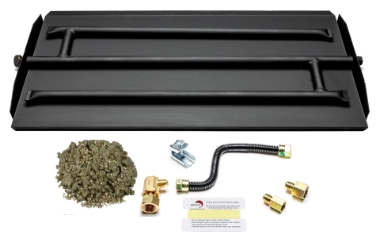 Dreffco 28" Powder Coated Steel Pan for Fire Pit or Fireplace LP - Triple Row Gas Burner Pan & Connection Kit-Specifically for 28" Fire Logs, Easy to Install + Bonus Bag of Glowing Embers 