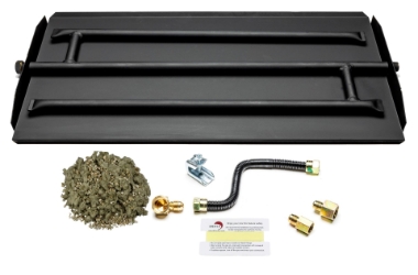Dreffco 28" Powder Coated Steel Pan for Fire Pit or Fireplace NG - Triple Row Gas Burner Pan & Connection Kit- Specifically for 28" Fire Logs, Easy to Install + Bonus Bag of Glowing Embers 