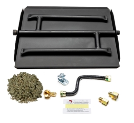Dreffco 17" Powder Coated Steel Pan for Fire Pit or Fireplace NG - Triple Row Gas Burner Pan & Connection Kit- Specifically for 17" Fire Logs, Easy to Install + Bonus Bag of Glowing Embers 