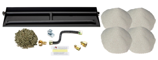 Dreffco 30" Vented NG Gas Log Fireplace Heavy-Duty Dual Row Gas Burner with Deluxe Connection Kit, Silica Sand and Glowing Embers- 2X The Flames! Its Also Easy to Install! 