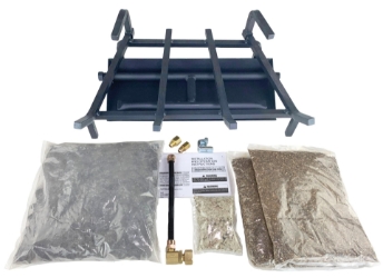 Dreffco 18" Vented LP Gas Log Fireplace Heavy-Duty Pro Fireplace Kit. Dual Row Gas Burner, Pro Connection Kit, Vermiculite, Glowing Embers, and Log Grate- Everything but the logs 