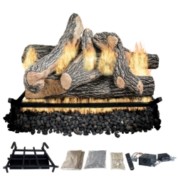 Dreffco 18" Premium Gas Logs - Remote Control Kit Included - For Liquid Propane Vented Fireplaces - Great Oak Design (Logs + Remote Light Kit) 