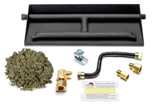 Dreffco 18" Vented LP Gas Fireplace Heavy-Duty Dual Row Gas Burner with Complete Connection Kit - Specifically for 18" Fire Logs, Easy to Install, Bonus Bag of Glowing Embers Included 
