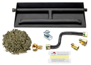Dreffco 18" Vented NG Gas Fireplace Heavy-Duty Dual Row Gas Burner with Complete Connection Kit - Specifically for 18" Fire Logs, Easy to Install, Bonus Bag of Glowing Embers Included 