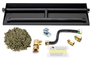 Dreffco 24" Vented LP Gas Fireplace Heavy-Duty Dual Row Gas Burner with Complete Connection Kit - Specifically for 24" Fire Logs, Easy to Install, Bonus Bag of Glowing Embers Included 
