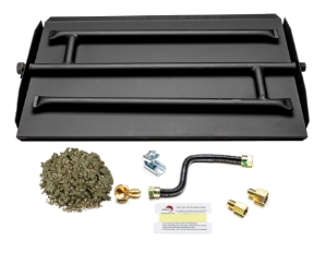 Dreffco 17" Powder Coated Steel Pan for Fire Pit or Fireplace LP - Triple Row Gas Burner Pan & Connection Kit-Specifically for 17" Fire Logs, Easy to Install + Bonus Bag of Glowing Embers 