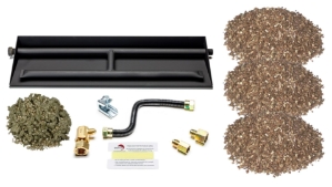 Dreffco 24" Vented LP Gas Log Fireplace Heavy-Duty Dual Row Gas Burner with Deluxe Connection Kit, Vermiculite and Glowing Embers- 2X The Flames! It's Also Easy to Install! 
