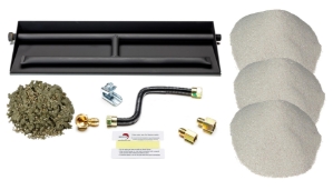 Dreffco 24" Vented NG Gas Log Fireplace Heavy-Duty Dual Row Gas Burner with Deluxe Connection Kit, Silica Sand and Glowing Embers- 2X The Flames! It's Also Easy to Install! 