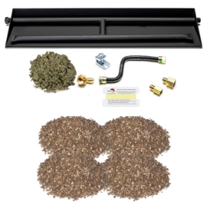 Dreffco 30" Vented LP Gas Log Fireplace Heavy-Duty Dual Row Gas Burner with Deluxe Connection Kit, Vermiculite and Glowing Embers- 2X The Flames! It's Also Easy to Install! 