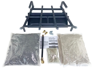 Dreffco 18" Vented NG Gas Log Fireplace Heavy-Duty Pro Fireplace Kit. Dual Row Gas Burner, Pro Connection Kit, Silica Sand, Glowing Embers, and Log Grate- Everything but the logs 