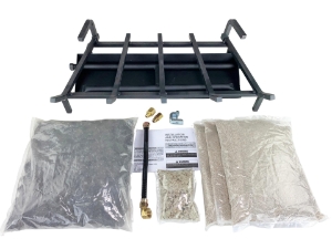 Dreffco 24" Vented NG Gas Log Fireplace Heavy-Duty Pro Fireplace Kit. Dual Row Gas Burner, Pro Connection Kit, Silica Sand, Glowing Embers, and Log Grate- Everything but the logs 