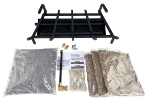 Dreffco 24" Vented LP Gas Log Fireplace Heavy-Duty Pro Fireplace Kit. Dual Row Gas Burner, Pro Connection Kit, Vermiculite, Glowing Embers, and Log Grate- Everything but the logs 
