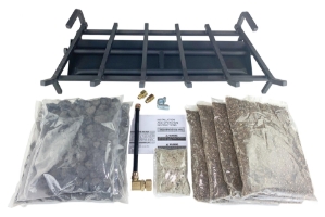 Dreffco 30" Vented LP Gas Log Fireplace Heavy-Duty Pro Fireplace Kit. Dual Row Gas Burner, Pro Connection Kit, Vermiculite, Glowing Embers, and Log Grate- Everything but the logs 