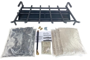Dreffco 30" Vented NG Gas Log Fireplace Heavy-Duty Pro Fireplace Kit. Dual Row Gas Burner, Pro Connection Kit, Silica Sand, Glowing Embers, and Log Grate- Everything but the logs 