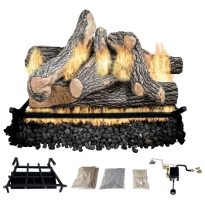 Dreffco Premium Gas Logs - for Vented Fireplaces, Natural Gas or Liquid Propane - Great Oak Design (Safety Pilot Log Kit (LP), 18") 