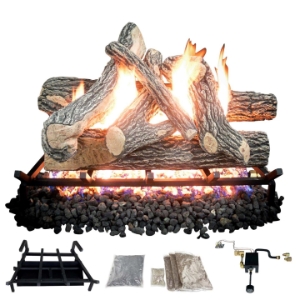 Dreffco Premium Gas Logs - for Vented Fireplaces, Natural Gas or Liquid Propane - Great Oak Design (Safety Pilot Log Kit (LP), 24") 