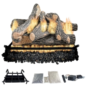 Dreffco Premium Gas Logs - for Vented Fireplaces, Natural Gas or Liquid Propane - Great Oak Design (Remote Log Kit (NG), 18") 