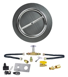 Dreffco Fire Pit 18" Stainless Steel Flat Pan with 12" Stainless Steel Burner Ring Kit, Complete with New Deluxe Connection LP Kit and Spark Ignition! 