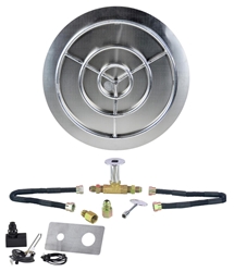 Dreffco Fire Pit 36" High Capacity Stainless Steel Flat Pan with 30" High Capacity Stainless Steel Burner Ring Kit, Complete with New High Capacity Deluxe Connection NG Kit and Spark Ignition! 